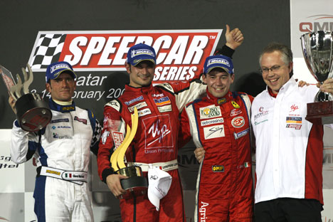 En italiensk trio på podiet, fra venstre: Gianni Morbidelli, Vitantonio Liuzzi og Thomas Biagi